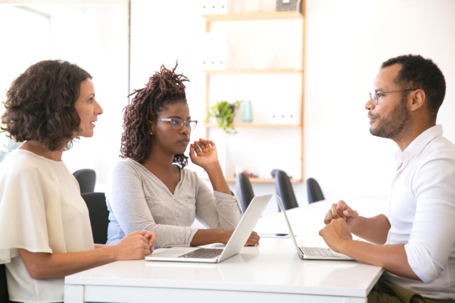 Modern blockchain technology workspace with collaborative planning